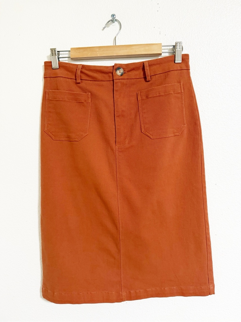 Bohme Rust Burnt Orange Twill Patch Pocket Pencil Skirt